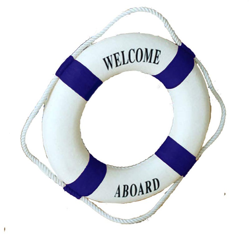MorroMorn Lifebuoy Wall Hanging Decor - Welcome Aboard Mediterranean Style Home Decoration (Navy, 14") - Image 1